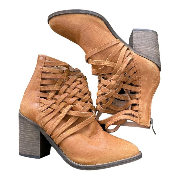 Free People leather tan heeled boot brown size 40 - Picture 1 of 7